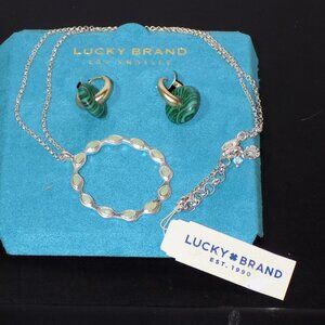Lot of 2 New Lucky Brand Stone Huggie Earrings & Ring Pendant Necklace Bundle